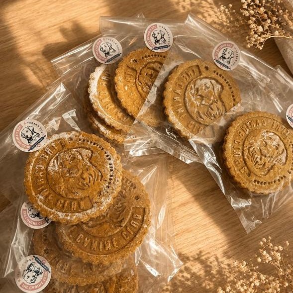 Stamped dog cookies, wrapped and ready
